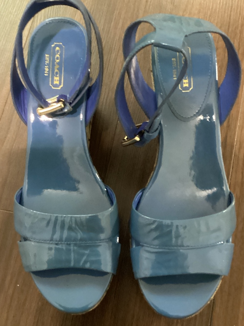 Coach Glossy Blue Patent Leather Slingback Heels
